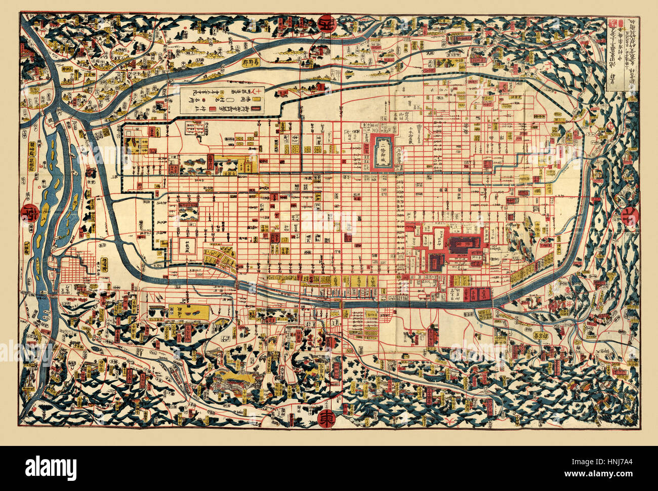 Kyoto map hi res stock photography - Map Of Kyoto 1834 HNJ7A4