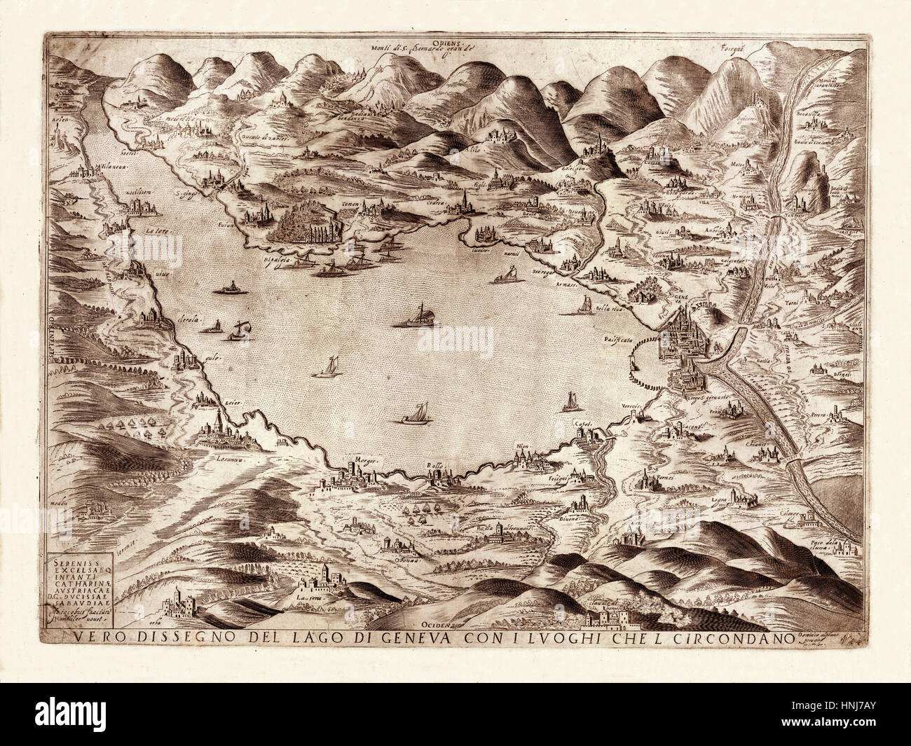 Map Of Lake Geneva 1590 Stock Photo