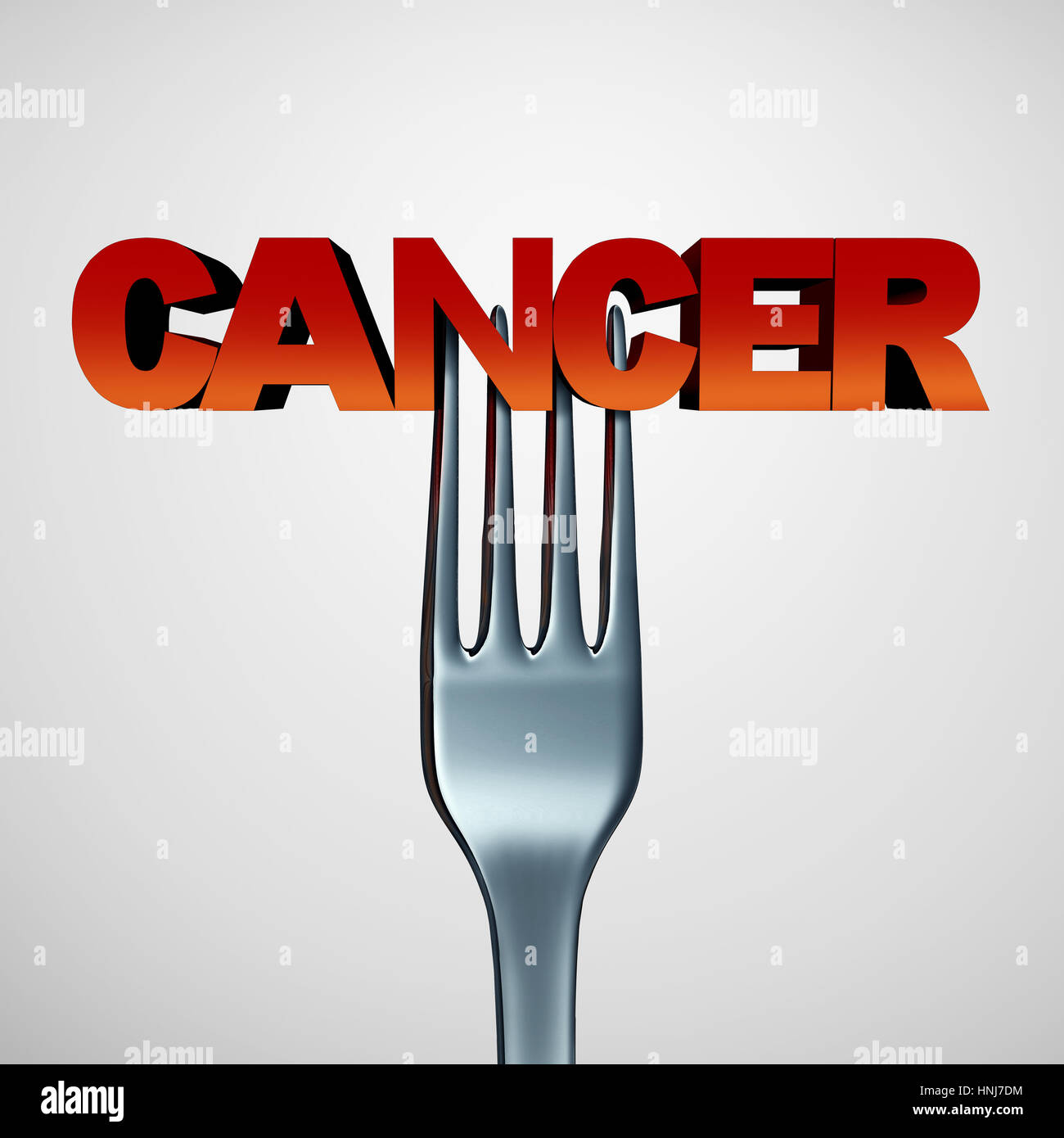 Cancer causing food concept as a medical symbol of the dangers of eating certain carcinogenic meals or eating ingredients. Stock Photo