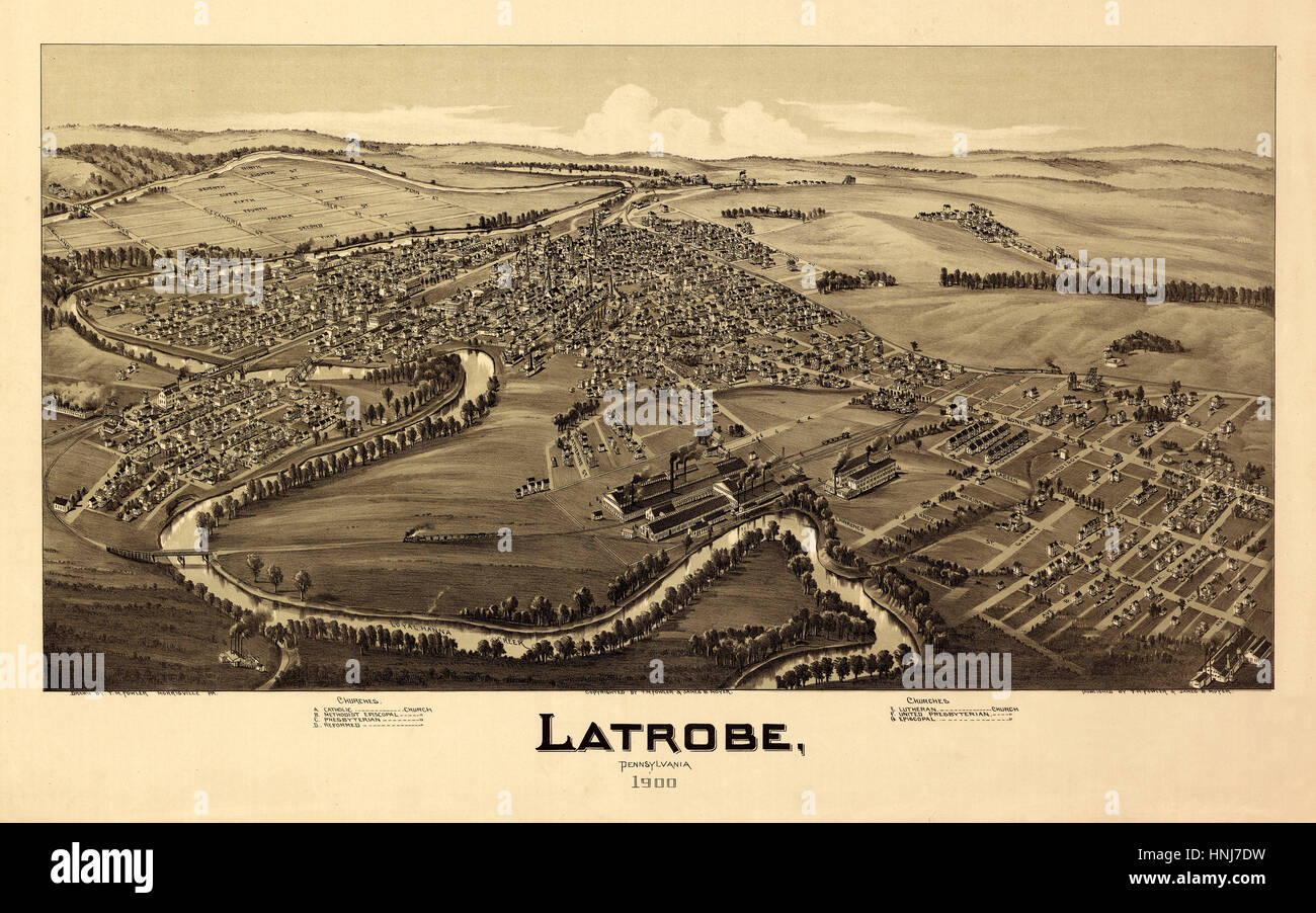 Map Of Latrobe 1900 Stock Photo