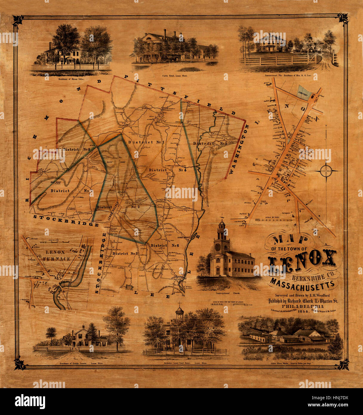 Map Of Lenox 1854 Stock Photo
