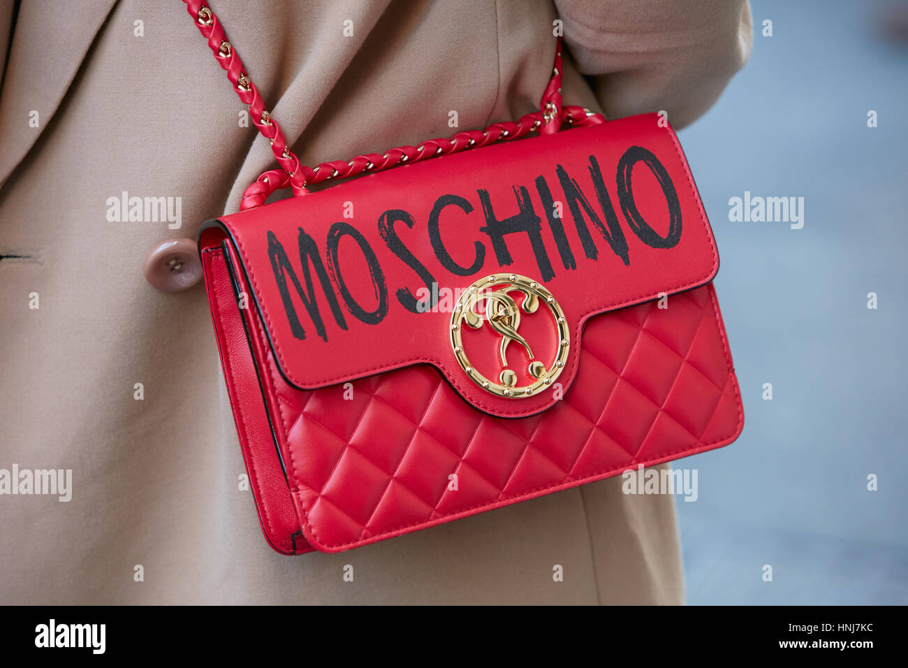 Woman with Silver Moschino Bag with Yellow and Red Capsule Medicines before  Max Mara Fashion Show, Milan Editorial Stock Photo - Image of woman,  people: 194566003