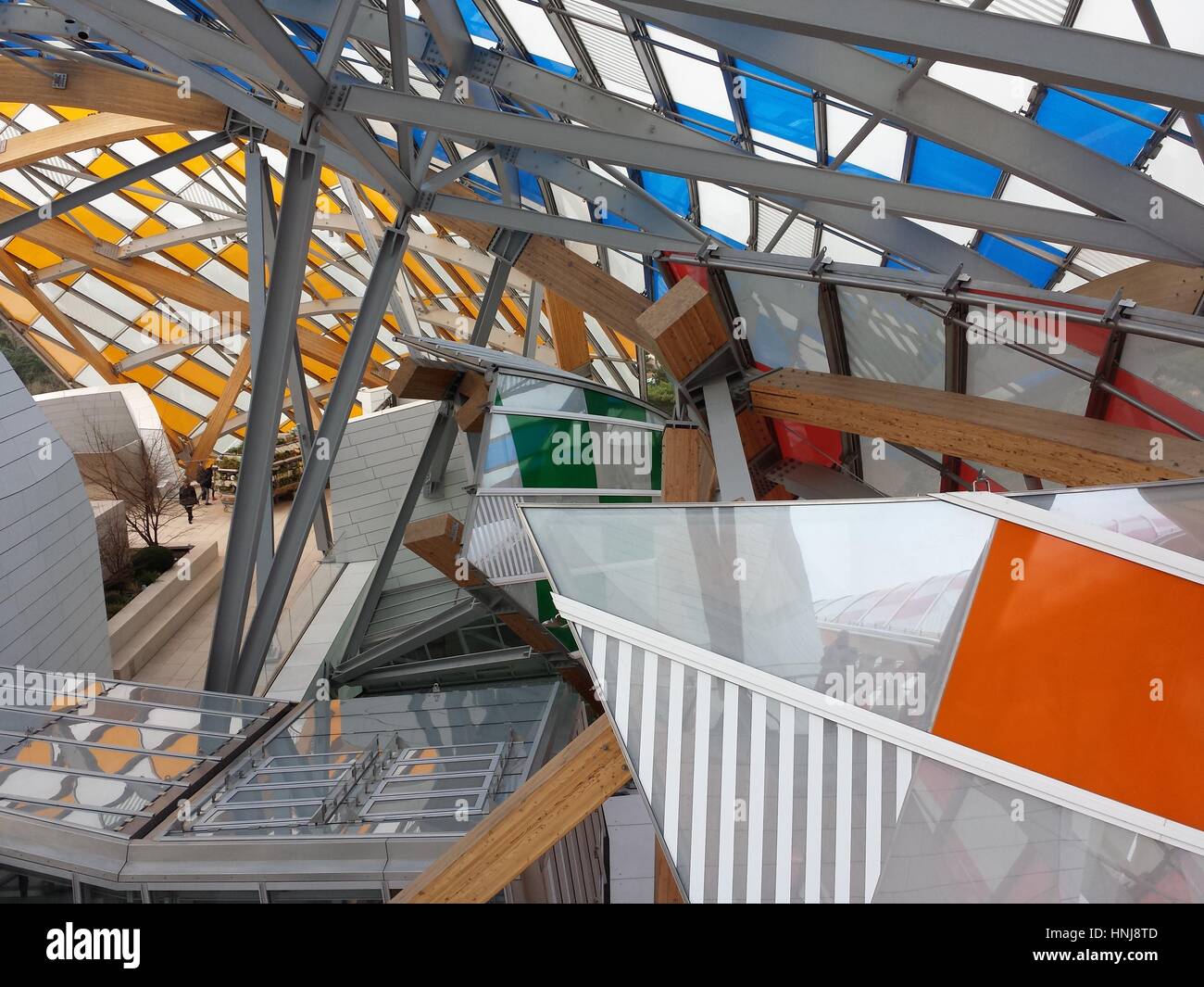 Paris, France - January 15, 2017: Details of modern architecture of the Louis Vuitton Foundation. Art museum and cultural center, Paris, France Stock Photo