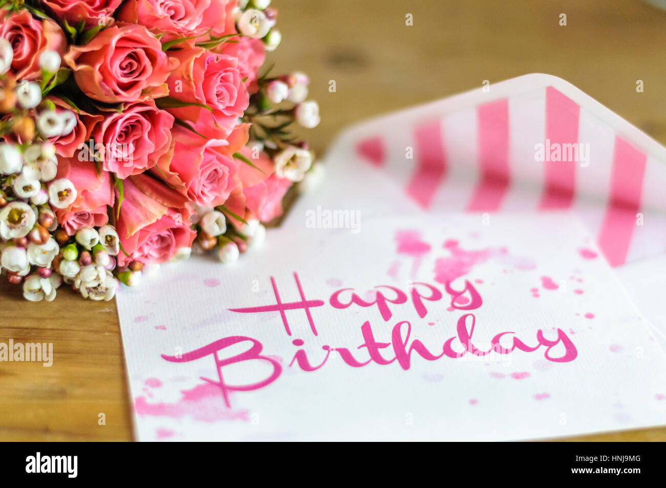 Happy birthday greeting card with color fitting bouquet of flowers ...