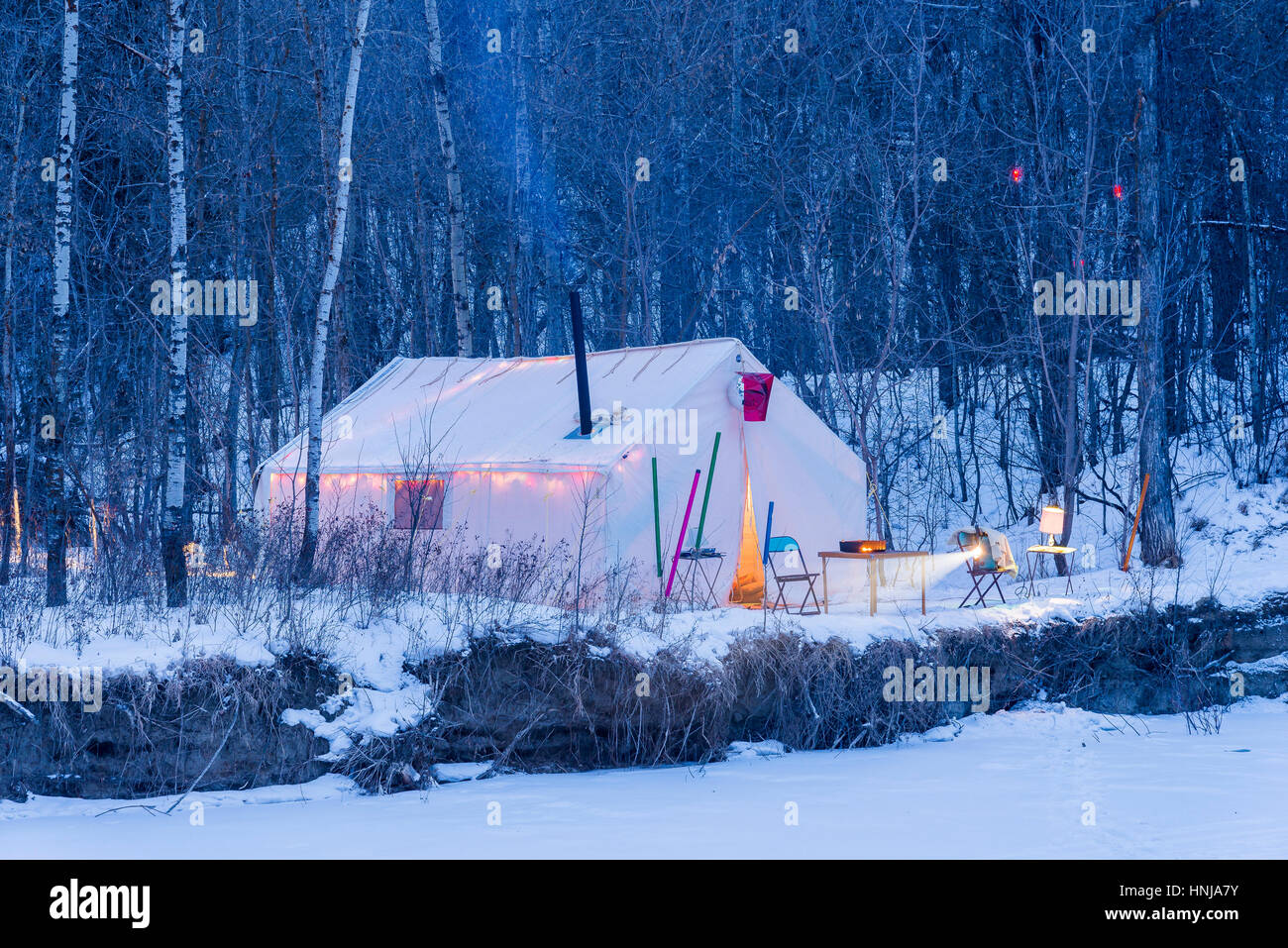 Metis Camp, Flying Canoe Volant Festival, Mill Creek Ravine, Edmonton, Alberta, Canada Stock Photo