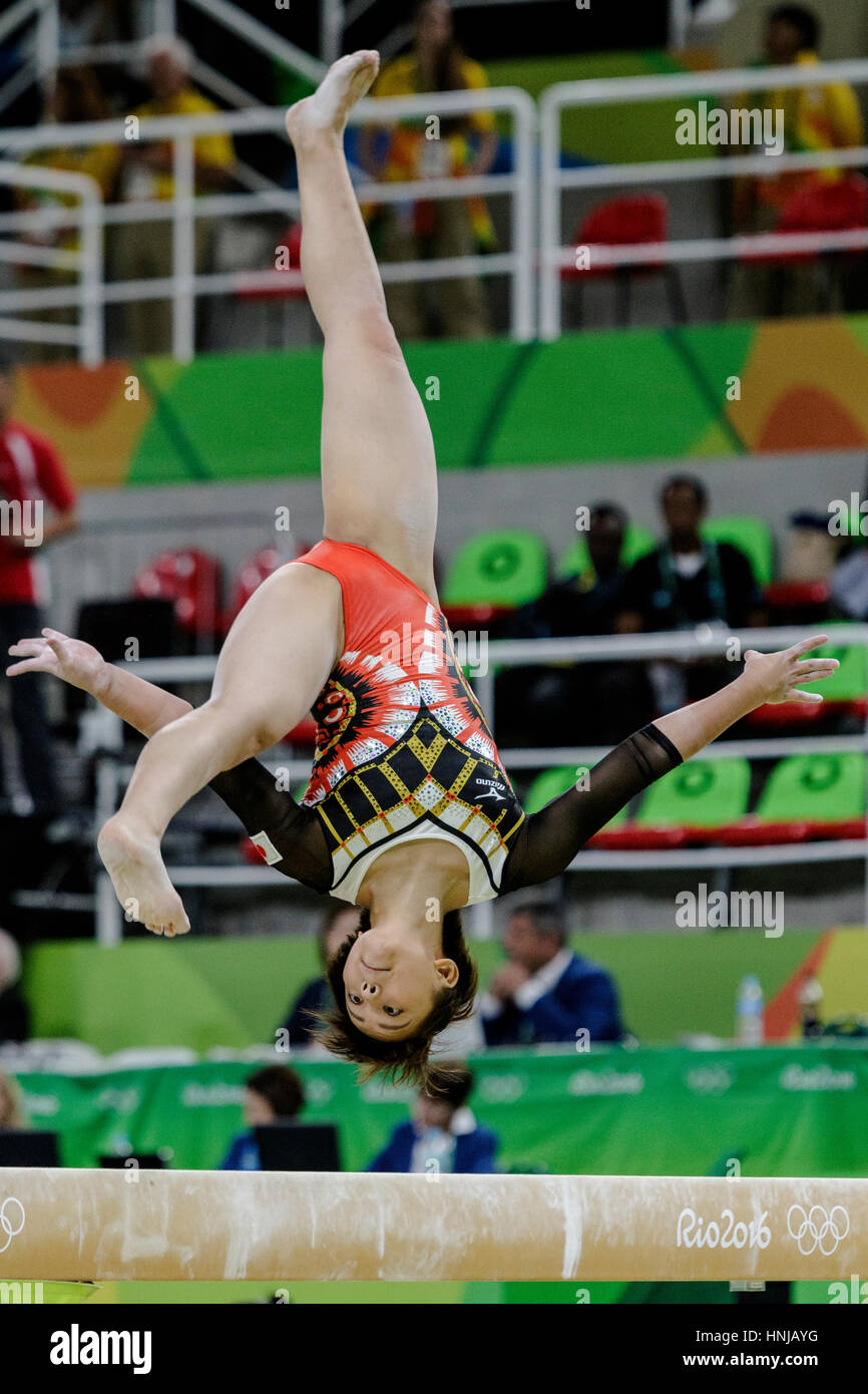 Rio de Janeiro, Brazil. 11 August 2016.Mai Murakami (JPN) performs on the balance beam during Women's artistic individual all-around at the 2016 Olymp Stock Photo