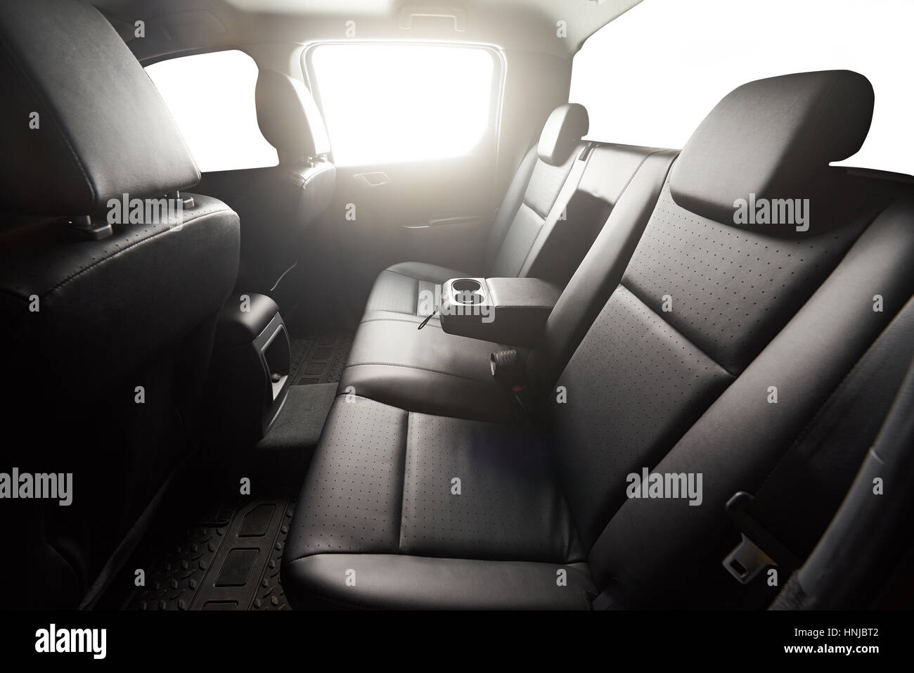 Pickup back leather seat interior with handle isolated windows Stock Photo