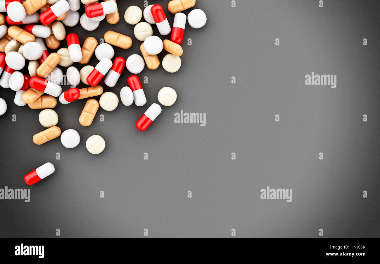 3d illustration. Pills, capsules and empty blackboard. Healthcare concept Stock Photo Alamy