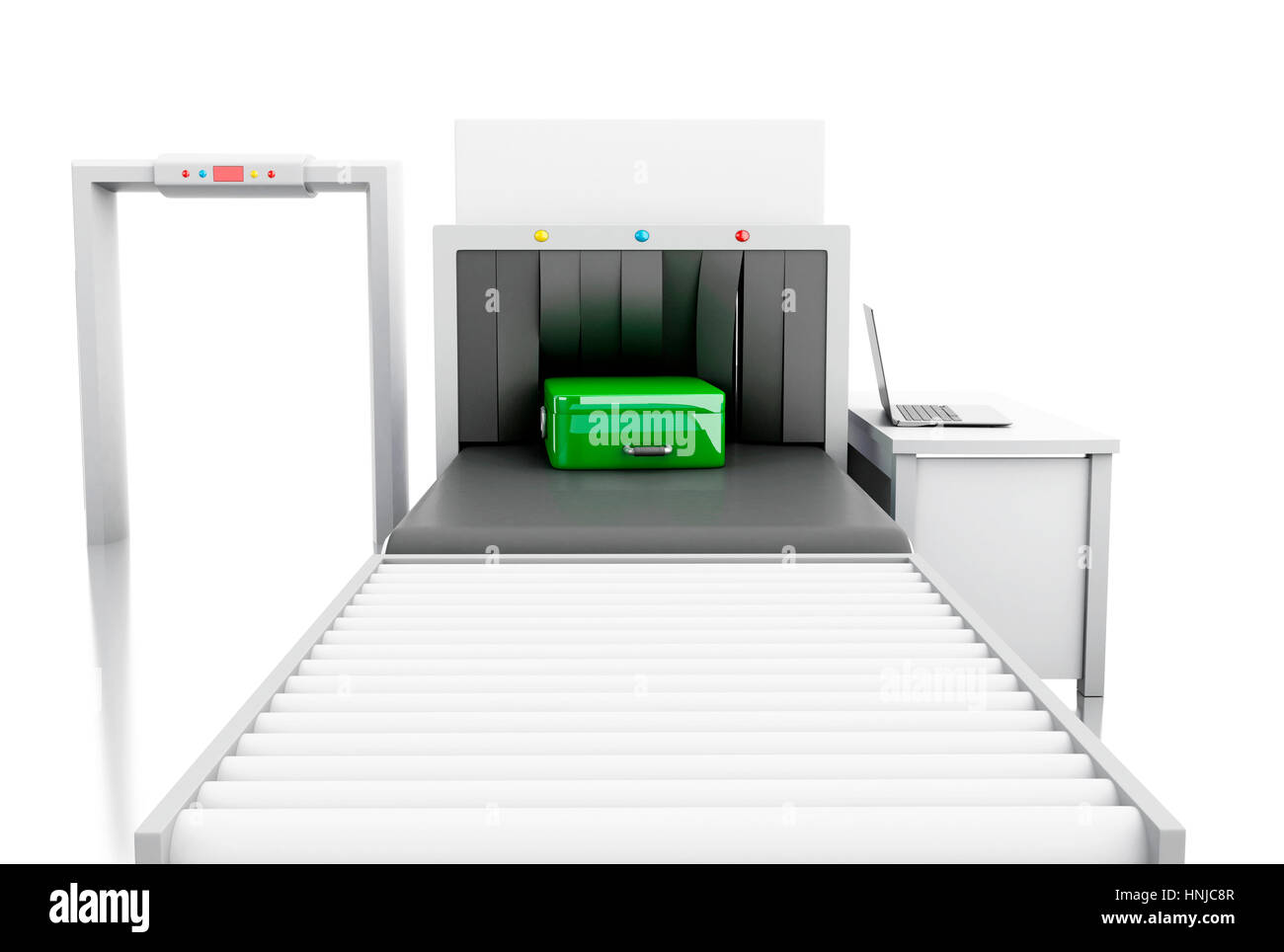 3d render illustration. Custom scanner at the airport. Security concept. Isolated white background. Stock Photo