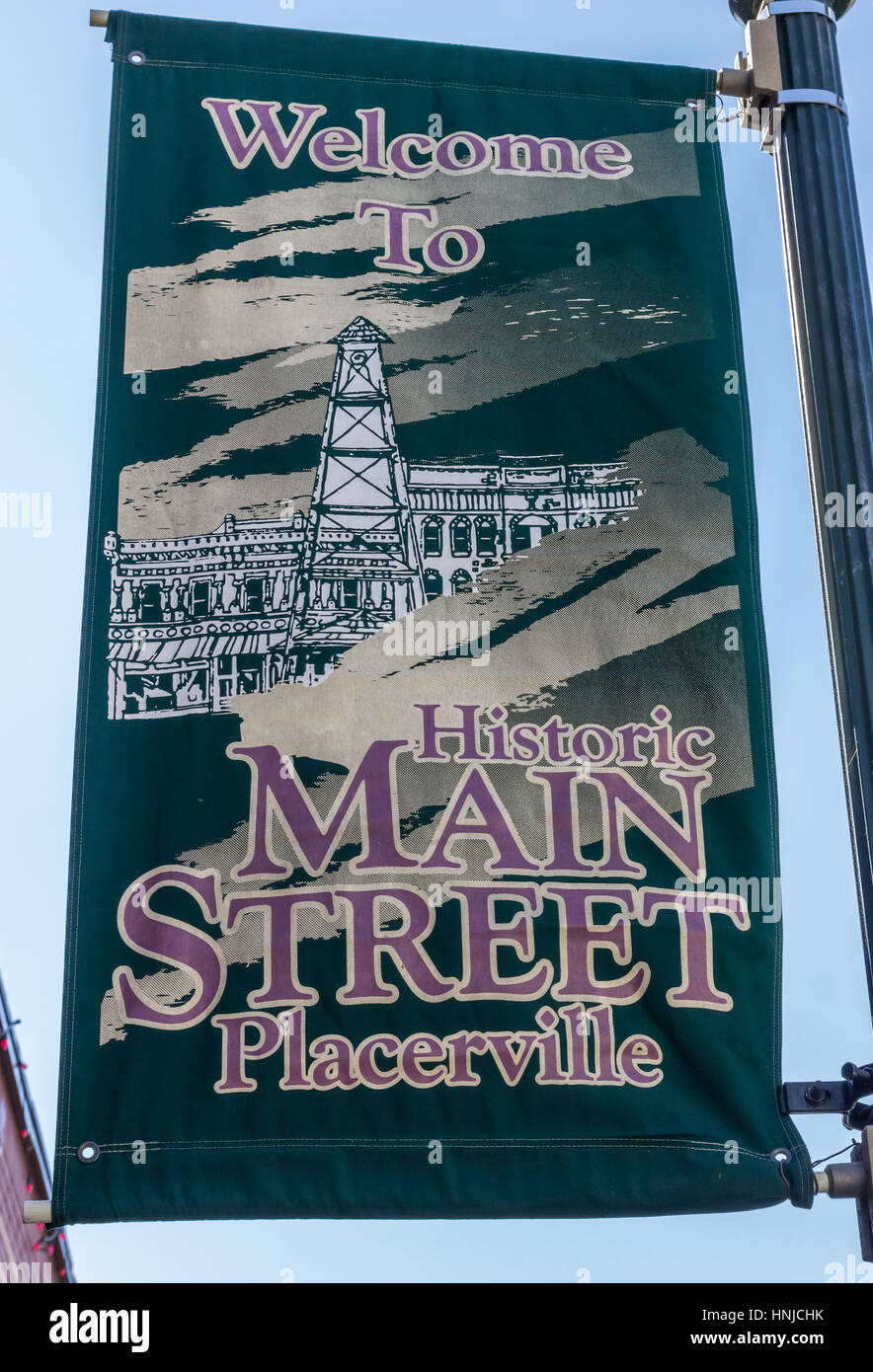 Banner of historic main street in Placerville, California Stock Photo