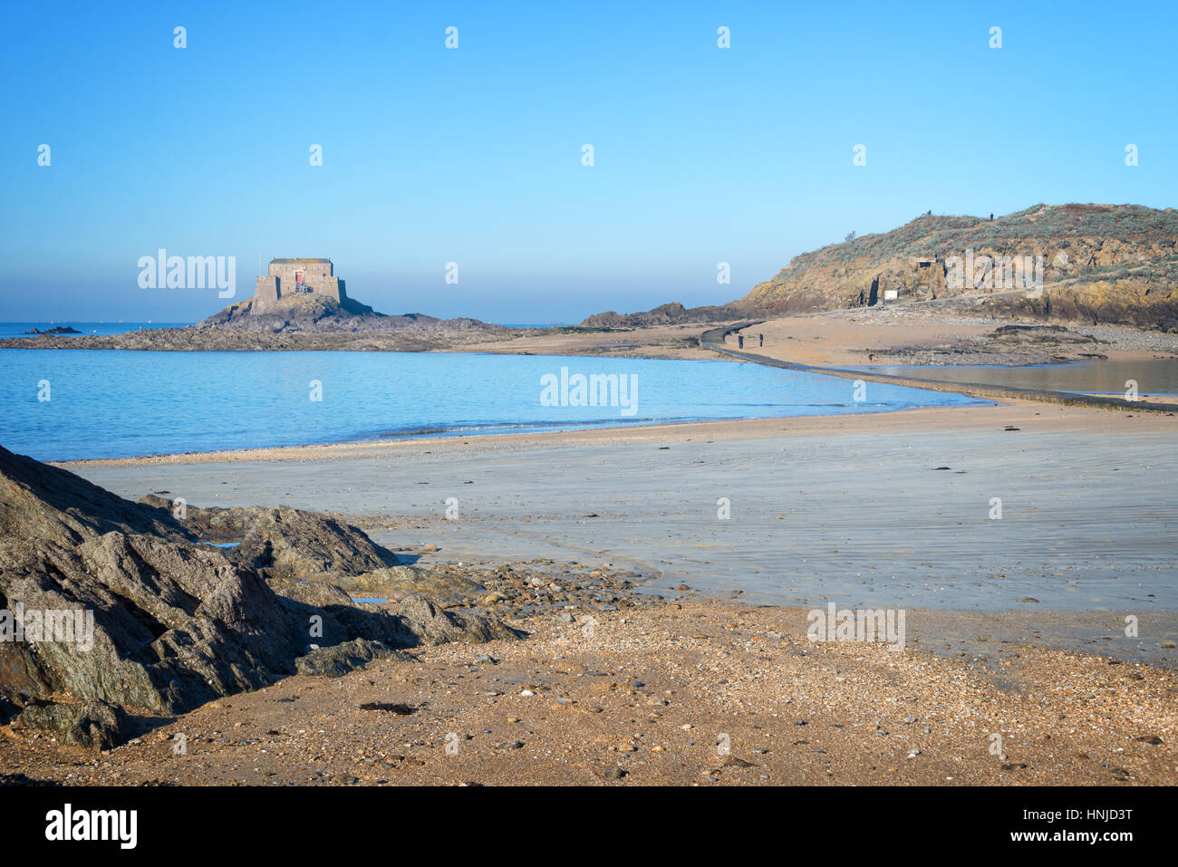 Grand Be and Petit Be islands at low tide in Saint Malo, Brittany, France Stock Photo