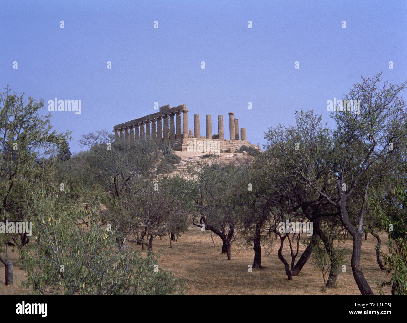 Italy. Sicily. Agrigento. Valley of the Temples. Temple of Juno Lacinia. 450 BC. Doric style. Overview. UNESCO World Heritage Site. Stock Photo