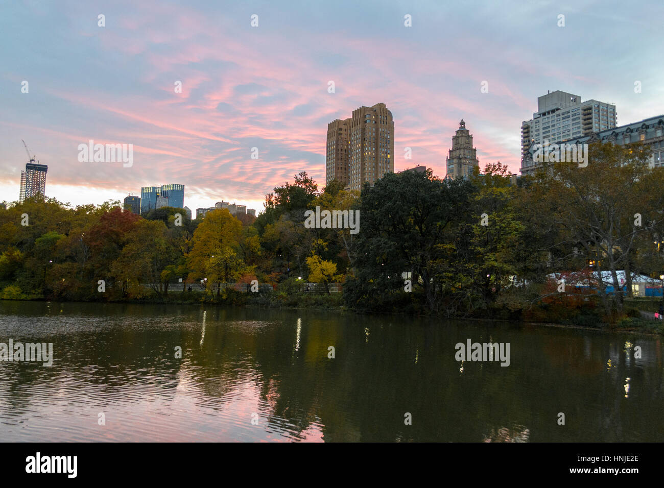 Central Park (NYC, USA) on a colorful fall evening Stock Photo