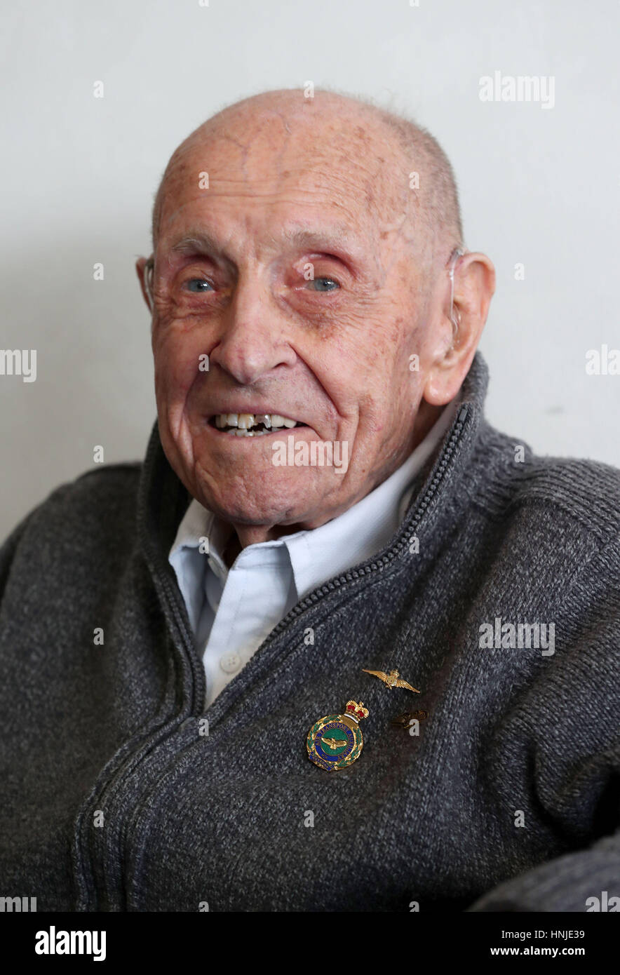 Former Spitfire pilot Ray Roberts who flew in a Spitfire at the launch of the celebrations the mark the centenary of Biggin Hill airport, in south east London. Stock Photo