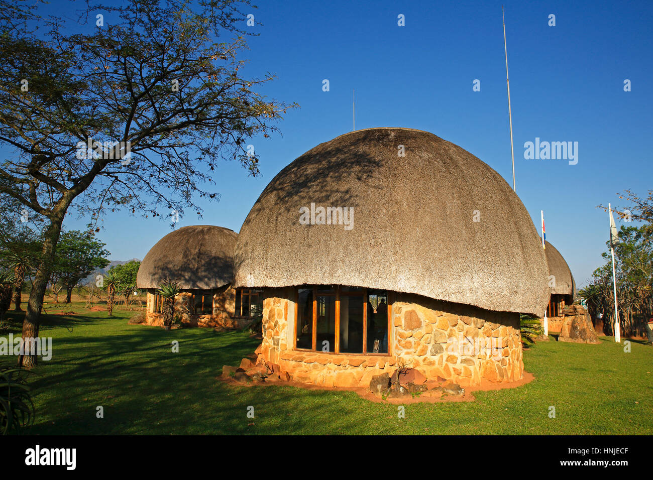 Small mushroom-shaped houses, Mlilwane Wildlife Sanctuary, Swaziland Stock Photo