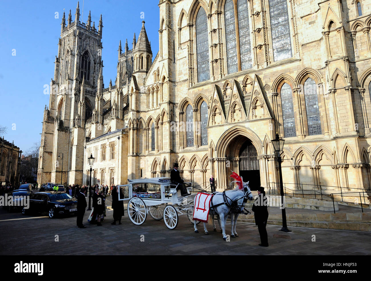 The funeral cortege for seven-year-old Katie Rough arriving at York Minister. Stock Photo