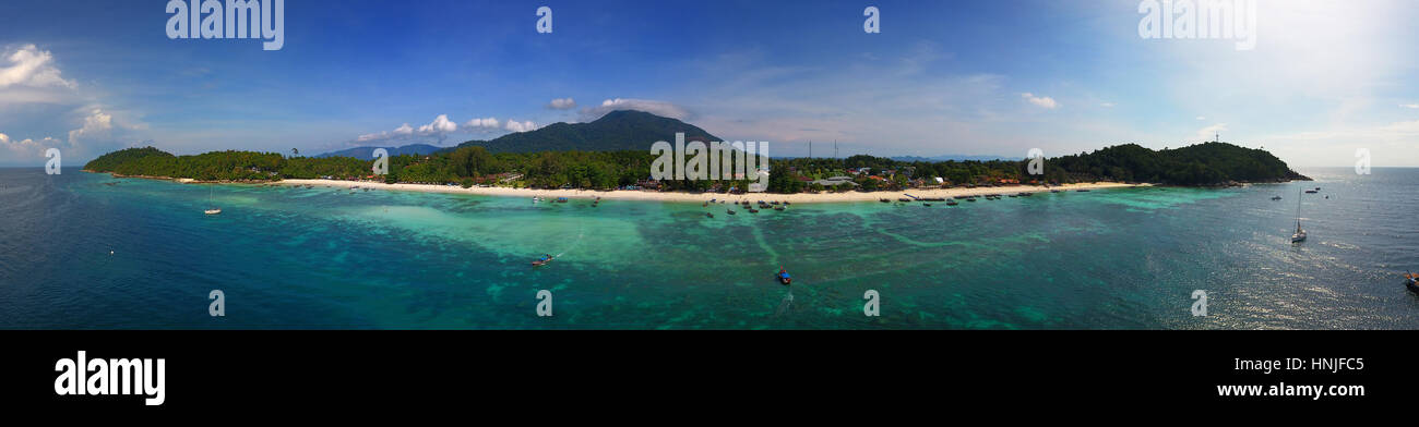 Aerial panorama view on tropical Ko Lipe island in the Andaman Sea, Thailand Stock Photo
