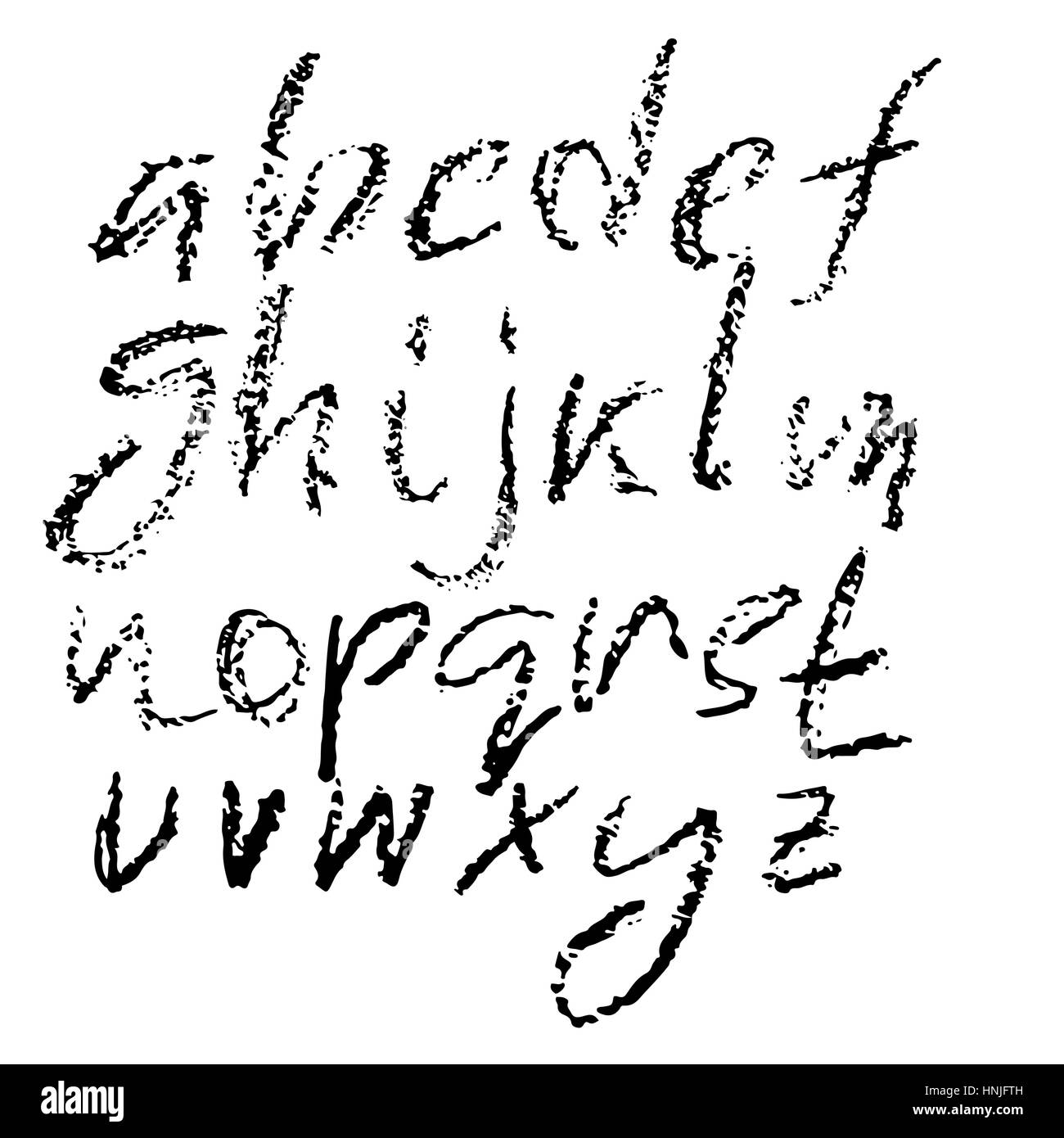Handwritten vector chalked alphabet. Imitation texture of chalk. Modern hand drawn alphabet. Isolated letters. Stock Vector