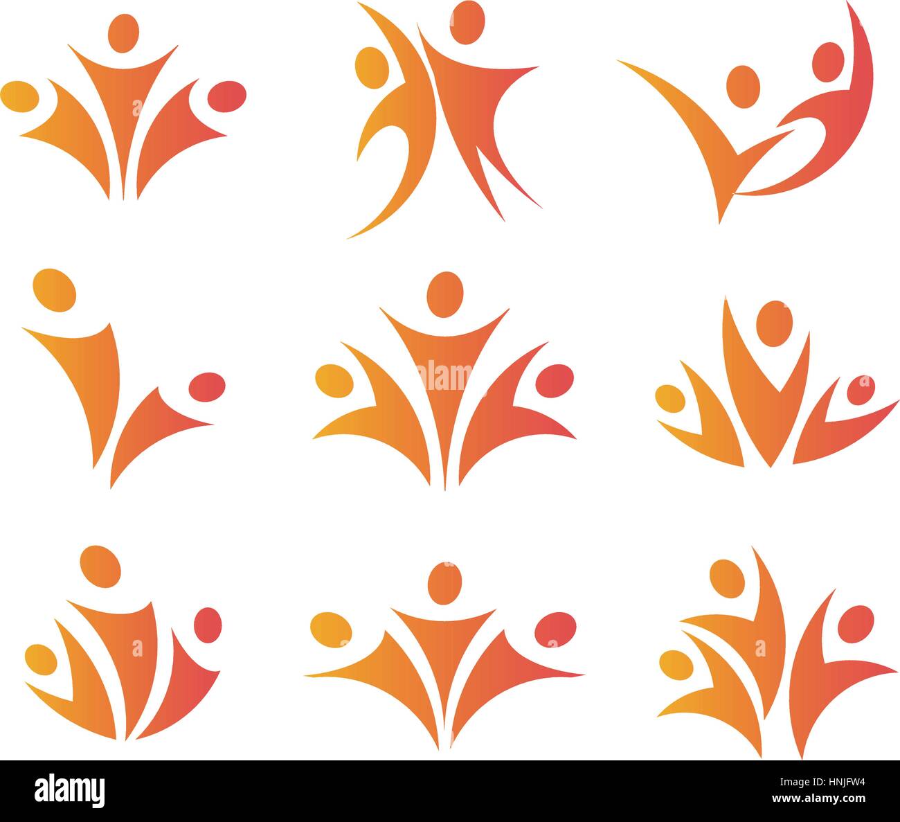 Isolated abstract orange color people unity logos set on white background vector illustration