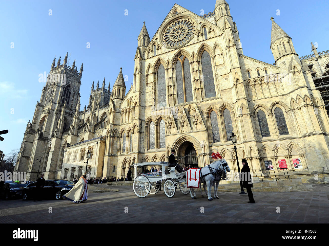The funeral cortege for seven-year-old Katie Rough leaves York Minster following a funeral service. Stock Photo