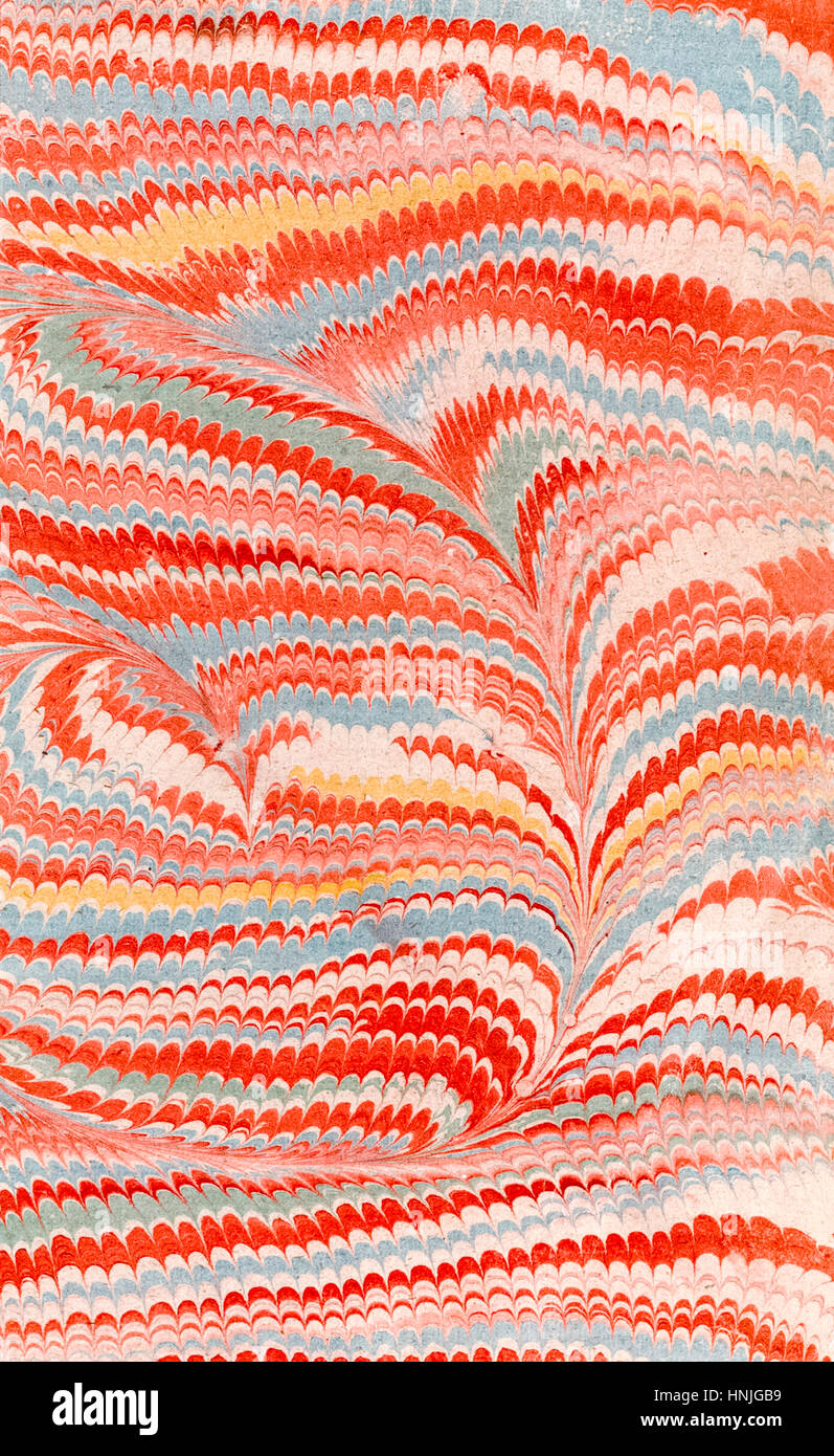 Hand marbled pastedown or endpaper from 18th century book binding from Switzerland. See description for more information. Stock Photo