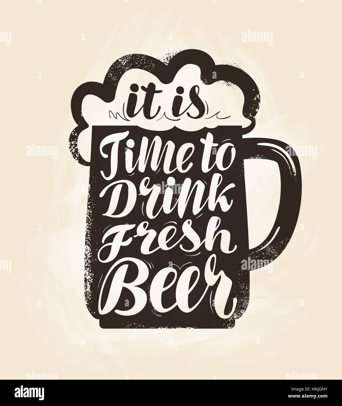 Craft beer mug with foam, lettering. Vintage banner, poster for bar menu. Vector illustration Stock Vector