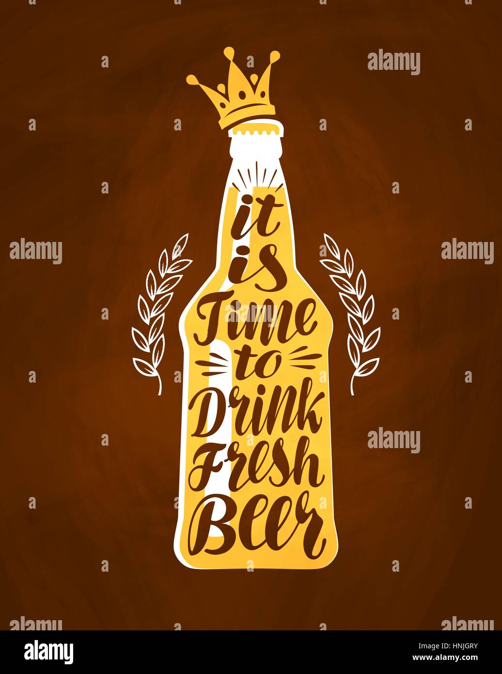 Bottle of beer with hand drawn lettering. Vintage drawing for bar menu. Vector illustration Stock Vector