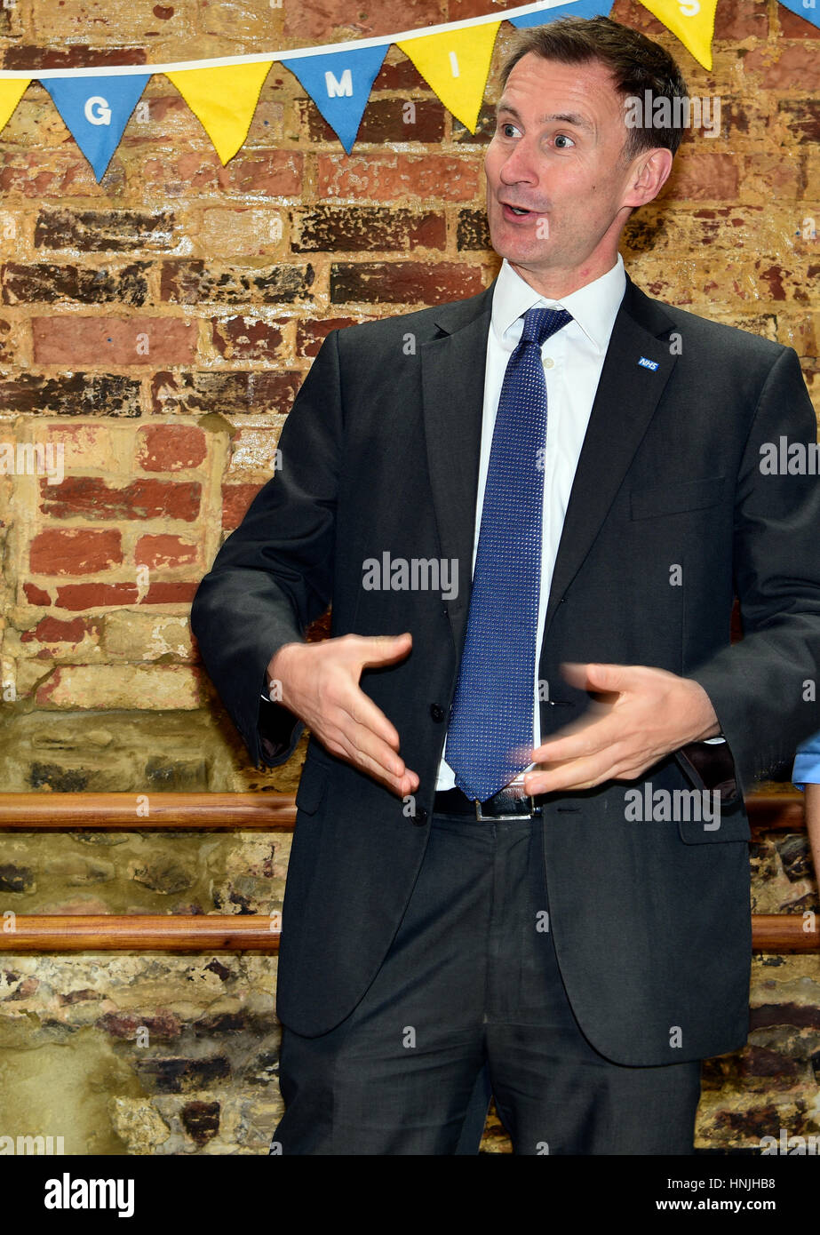 Tory MP & Health Secretary Jeremy Hunt speaking at launch of a transportation service for a company which offers vehicular services... Stock Photo
