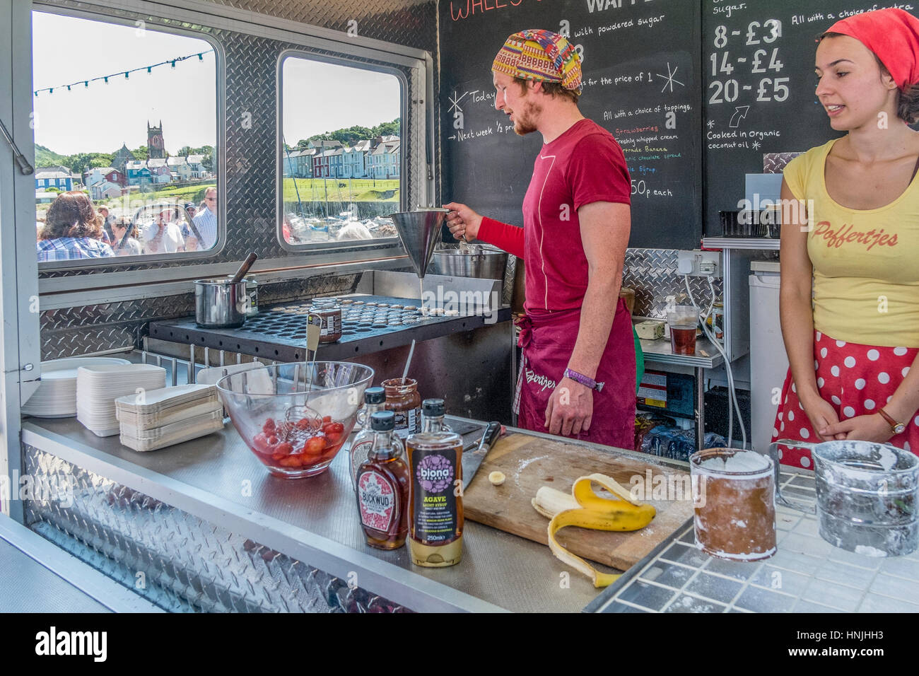 Belgian Waffle seller at the  Aberaeron Sea Festival. Stock Photo