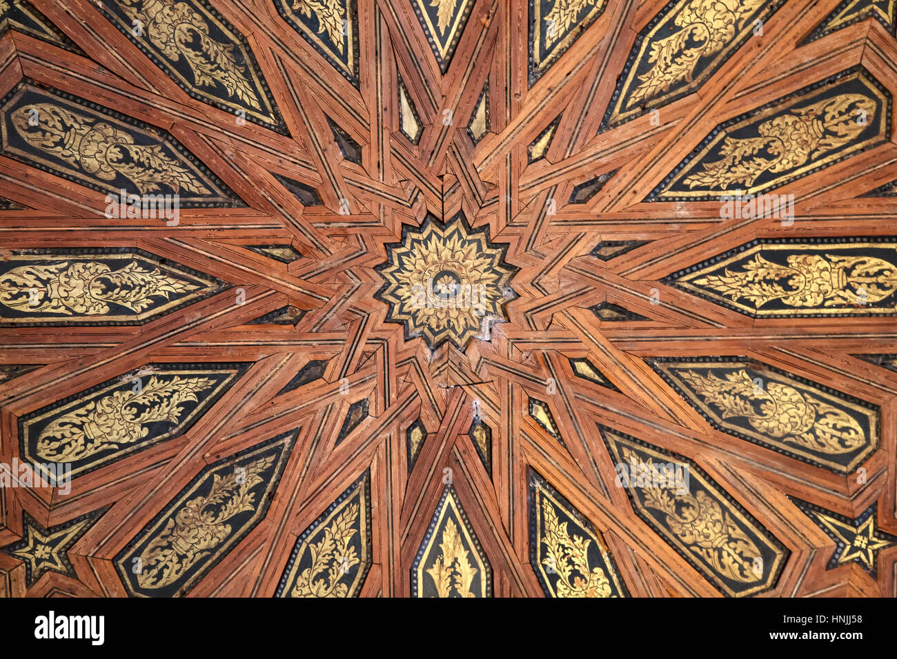 Intricate ceiling, Nasrid Palaces, The Alhambra, Granada, Spain Stock Photo