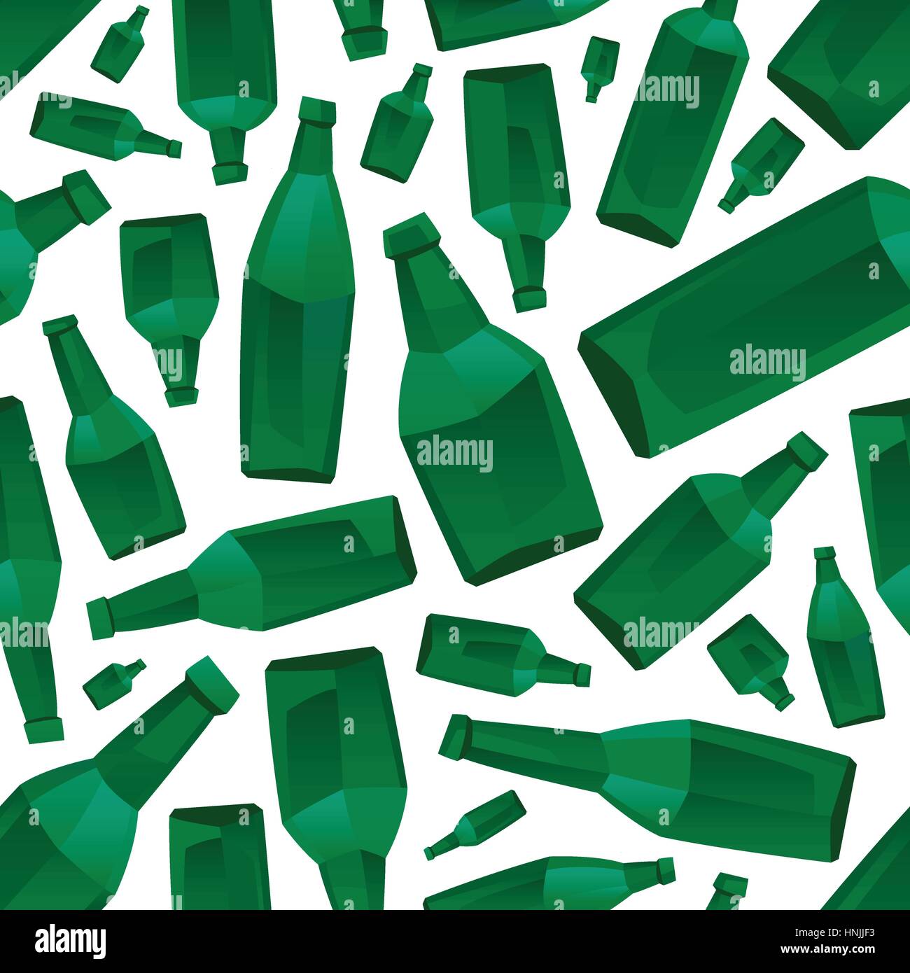 Seamless pattern with green glass bottles. Creative background with beer bottles for bar, pub, menu or restaraunt. Vector illustration image. Stock Vector