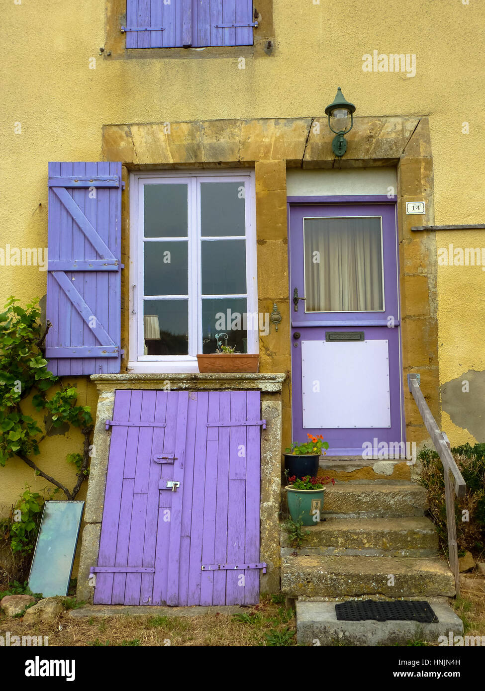houses with colorful wooden window shutters at haut malmedy france Stock Photo