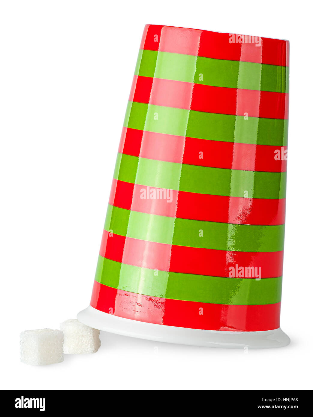 Red Cup Inverted Inverted red and green cup with sugar cubes isolated on white ...