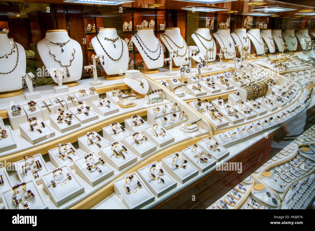 Jewellery showcase, & gold, Prague, Czech Republic Stock Photo