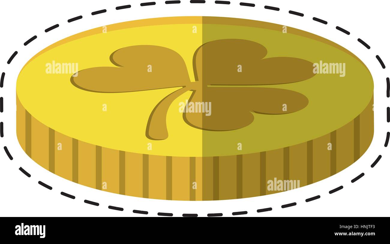 cartoon st patricks day golden coin treasure with clover vector ...
