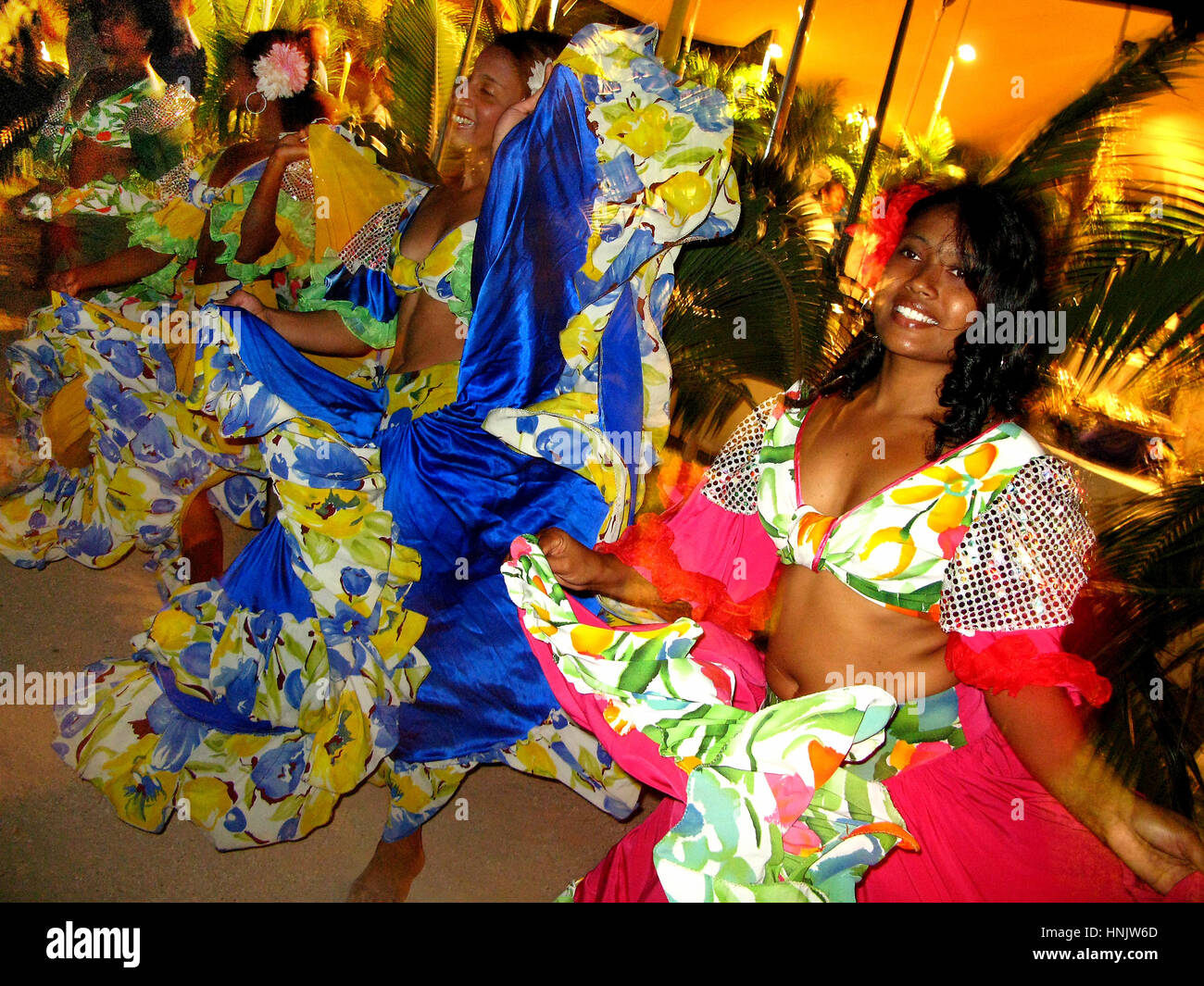 Sega dancer during the International Festival Creole, colorful dresses, red dress, dance movement, fun, Mauritius, Sega dancer, International Creole F Stock Photo