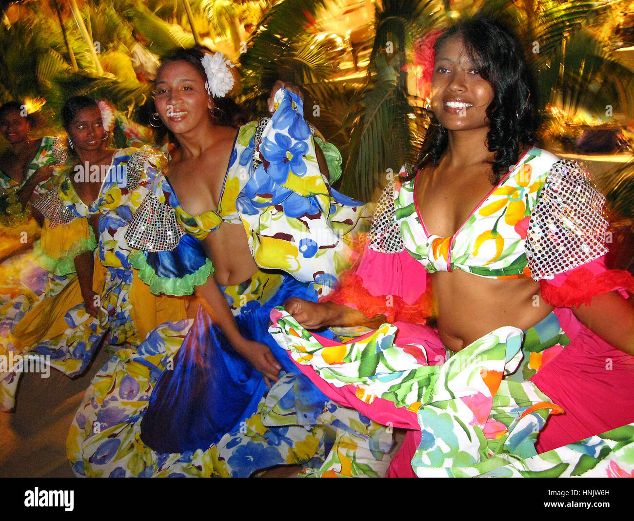 Sega dancer during the International Festival Creole, colorful dresses, red dress, dance movement, fun, Mauritius, Sega dancer, International Creole F Stock Photo