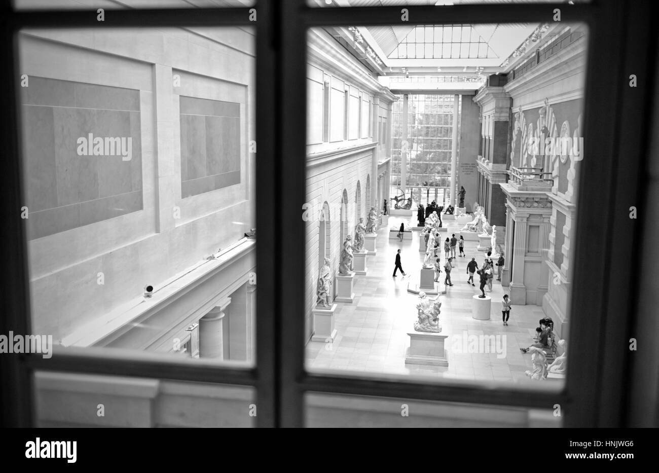 Black and white photography of  Museum of Natural History in New York City. Interior view from a window. Stock Photo