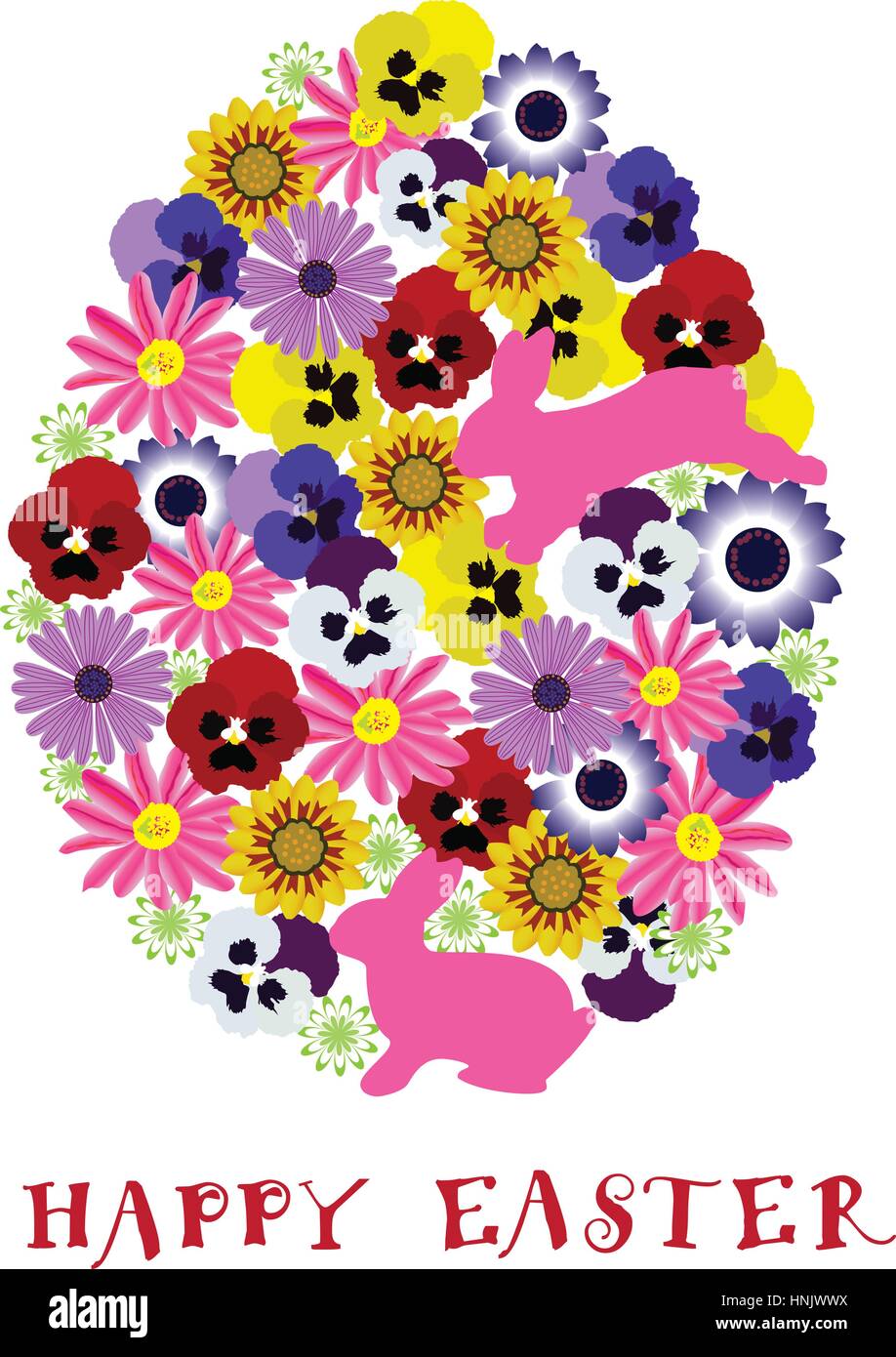 vector illustration of a floral Easter egg with bunnies Stock Vector ...