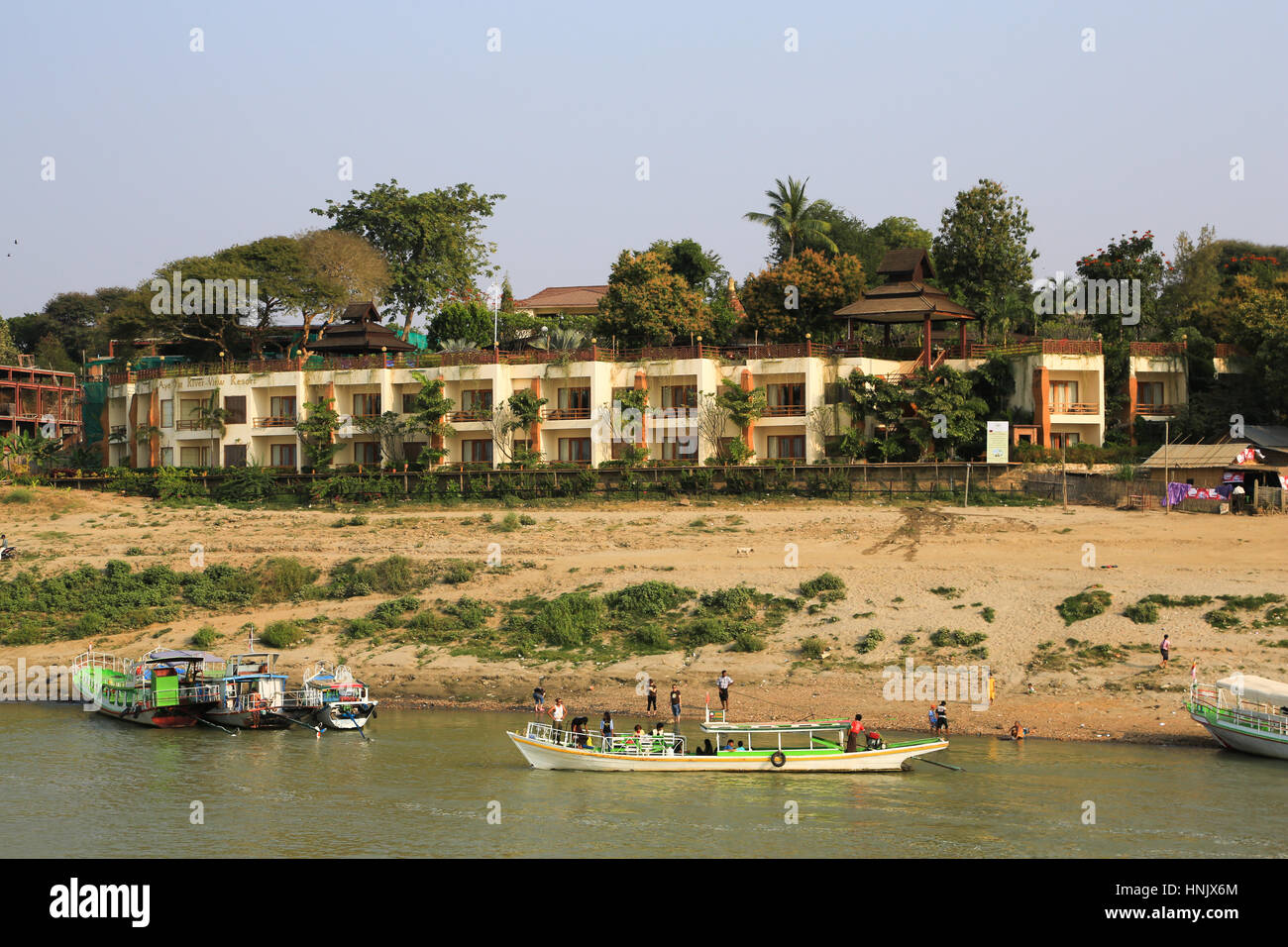 Aye Yar River View Resort on the Irrawaddy River, Old Bagan, Myanmar (Burma). Stock Photo