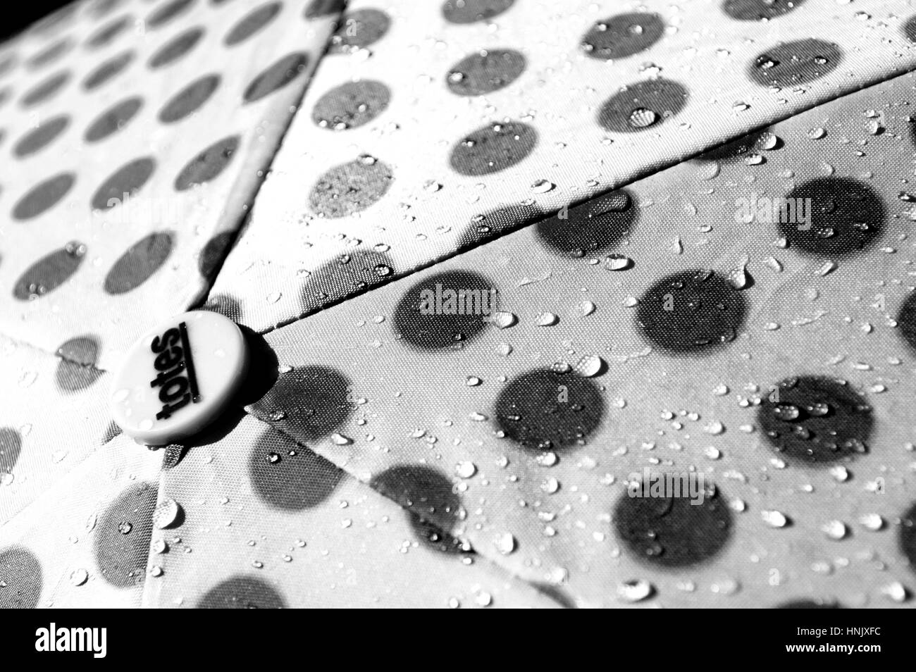 Black and white umbrella with raindrops Stock Photo