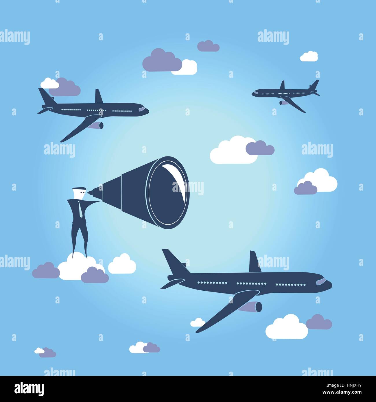 World travel / destination search. Creative vector image with plane in the air above the Earth. Stock Vector