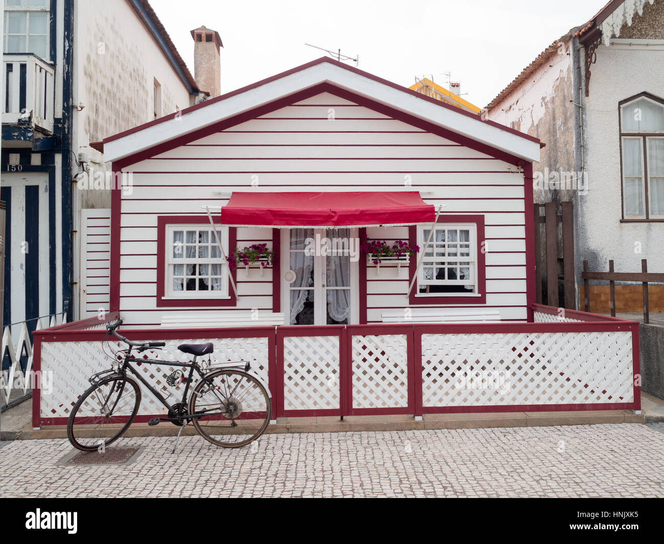 Costa Nova typical stripped houses Stock Photo