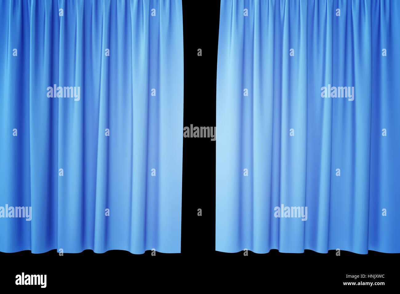 Open Blue Silk Curtains For Theater And Cinema With A Black Stock