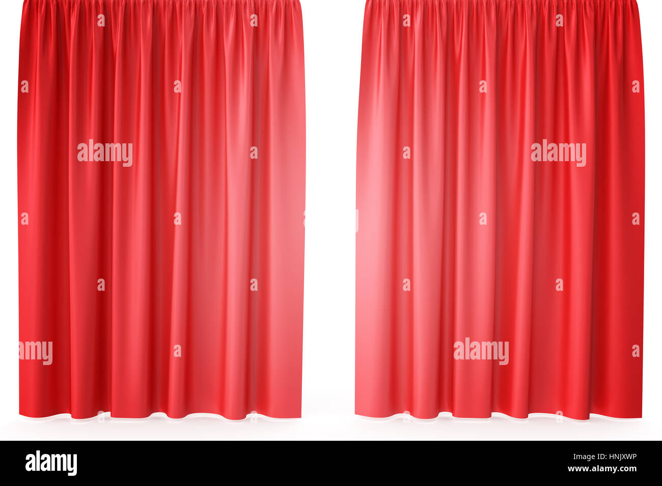 Luxury scarlet red silk velvet curtains realistic. 3d rendering Stock Photo