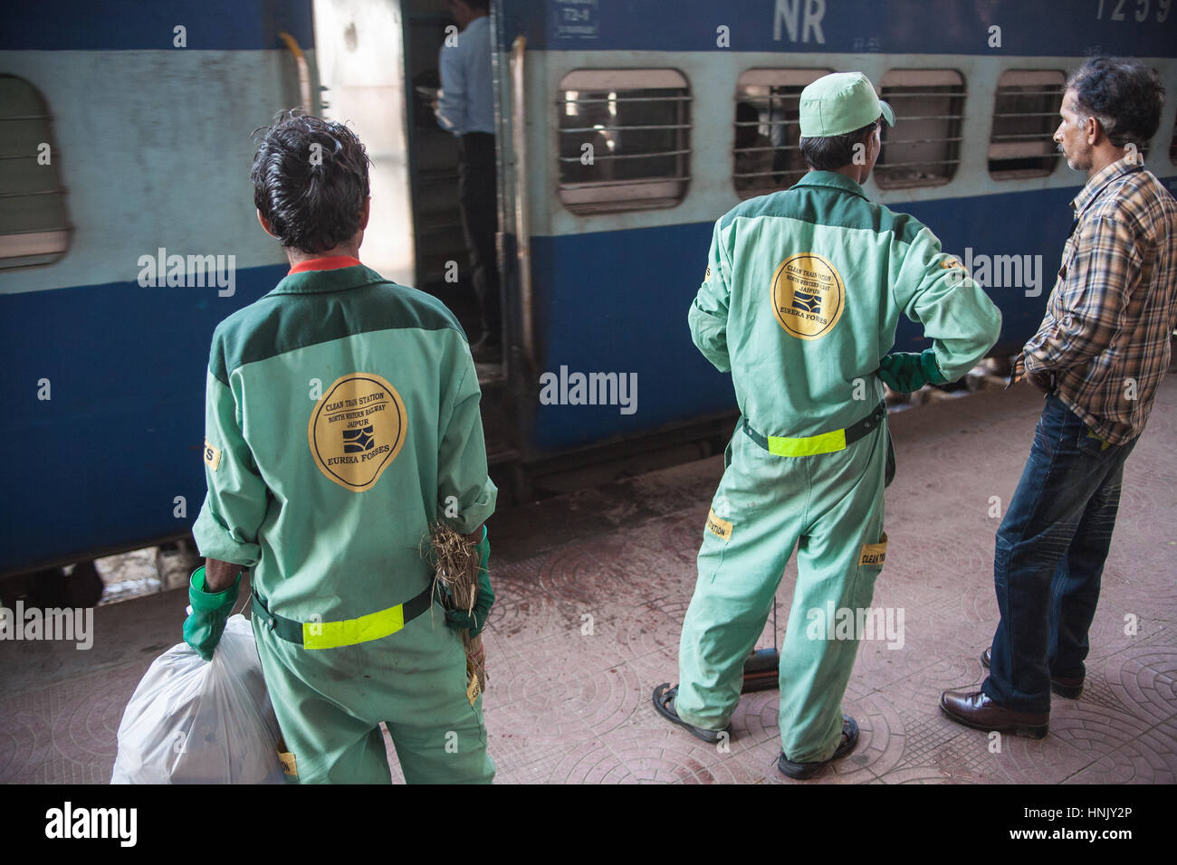 Uniformed,train,railway,staff,cleaning,crew,team, about to board train