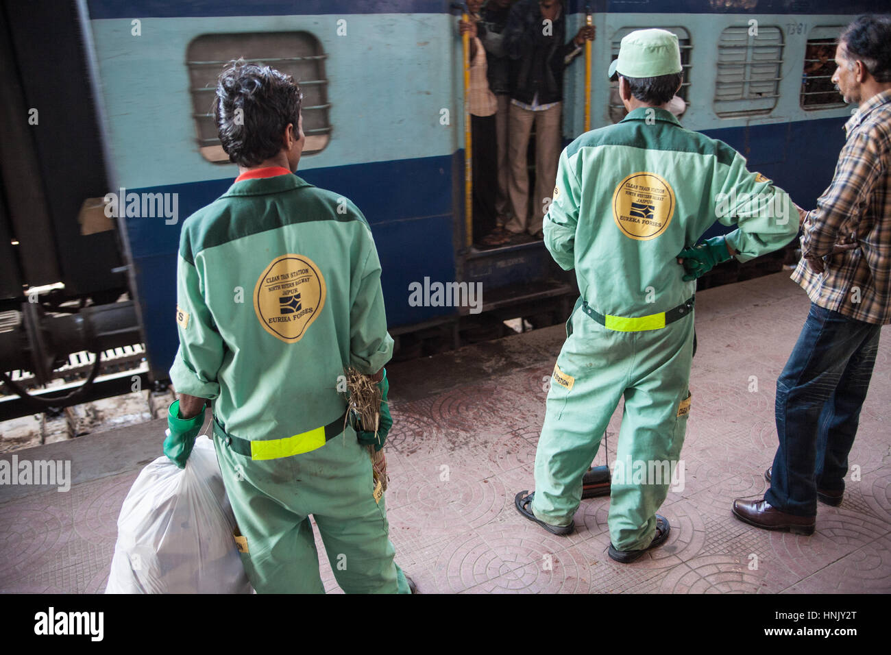 Uniformed,train,railway,staff,cleaning,crew,team, about to board train