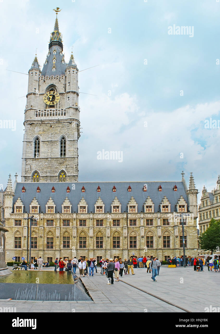 GHENT, BELGIUM - MAY 26, 2011: The historic building of the Belfort van Gent (Belfry), located at the Sint-Baafsplein Square, on May 26 in Ghent. Stock Photo