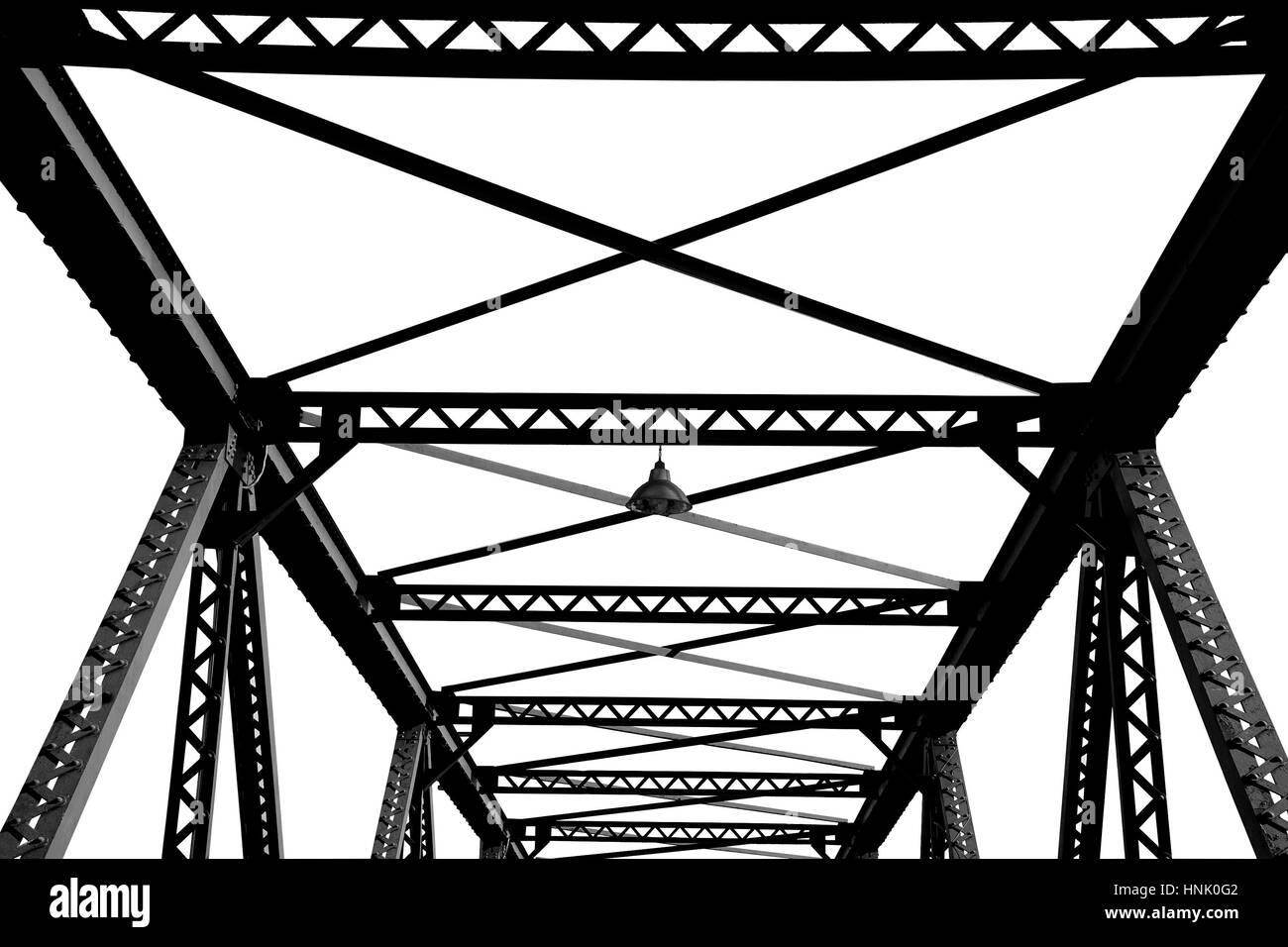 Steel structure support above the bridge in black and white Stock Photo