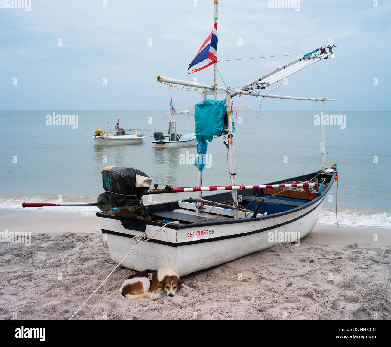 Boat on the beach Hua Hin Thailand Stock Photo